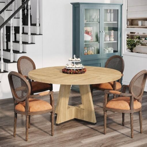 Bragg Caledon 120cm Round Farmhouse Dining Table, Light Oak