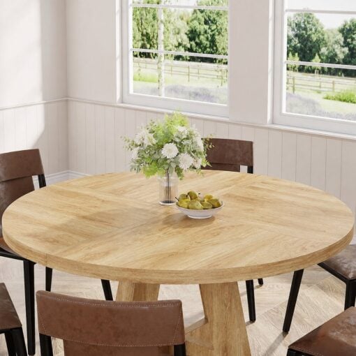 Bragg Caledon 120cm Round Farmhouse Dining Table, Light Oak