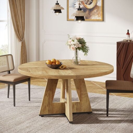 Bragg Caledon 120cm Round Farmhouse Dining Table, Light Oak