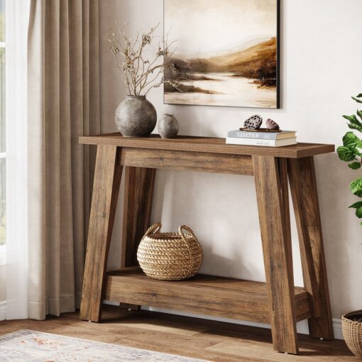 Bragg Delaney 2-Tier Farmhouse Entryway Console Table, Timber Brown