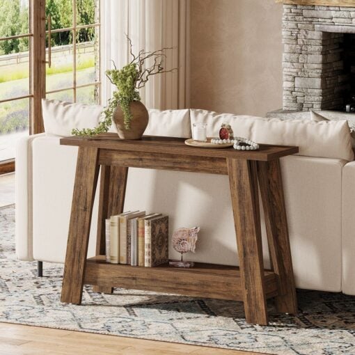 Bragg Delaney 2-Tier Farmhouse Entryway Console Table, Timber Brown