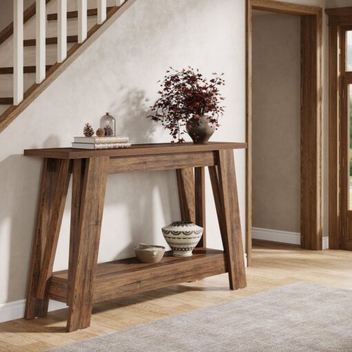 Bragg Delaney 2-Tier Farmhouse Entryway Console Table, Timber Brown