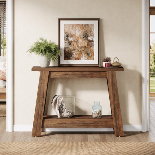 Bragg Delaney 2-Tier Farmhouse Entryway Console Table, Timber Brown - Image 4