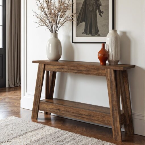 Bragg Delaney 2-Tier Farmhouse Entryway Console Table, Timber Brown