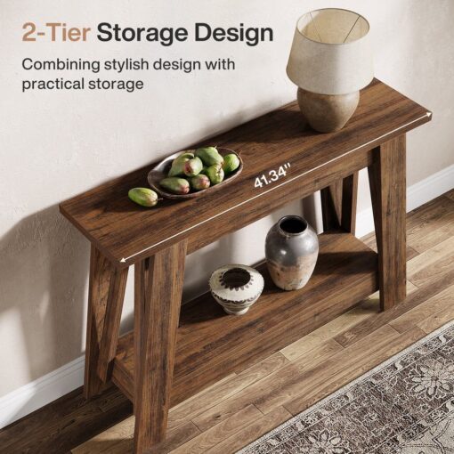 Bragg Delaney 2-Tier Farmhouse Entryway Console Table, Timber Brown Design