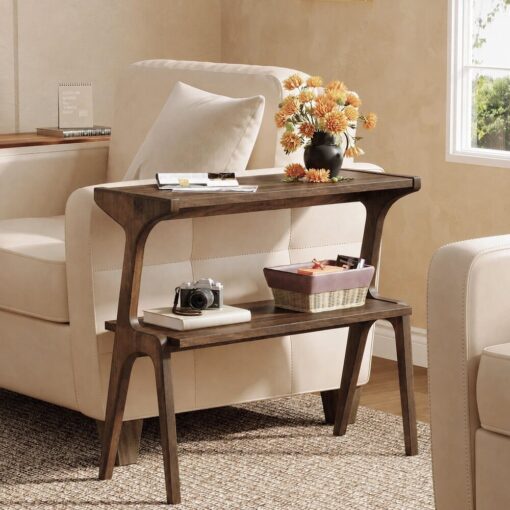 Bragg Ellison 2-Tier Wooden Slim Side Table, Pecan Brown