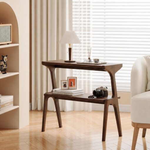 Bragg Ellison 2-Tier Wooden Slim Side Table, Pecan Brown