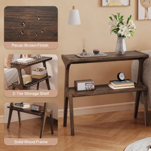 Bragg Ellison 2-Tier Wooden Slim Side Table, Pecan Brown