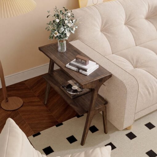 Bragg Ellison 2-Tier Wooden Slim Side Table, Pecan Brown