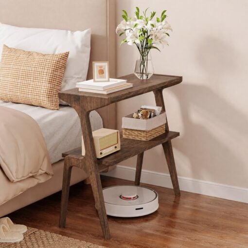 Bragg Ellison 2-Tier Wooden Slim Side Table, Pecan Brown