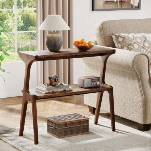 Bragg Ellison 2-Tier Wooden Slim Side Table, Pecan Brown