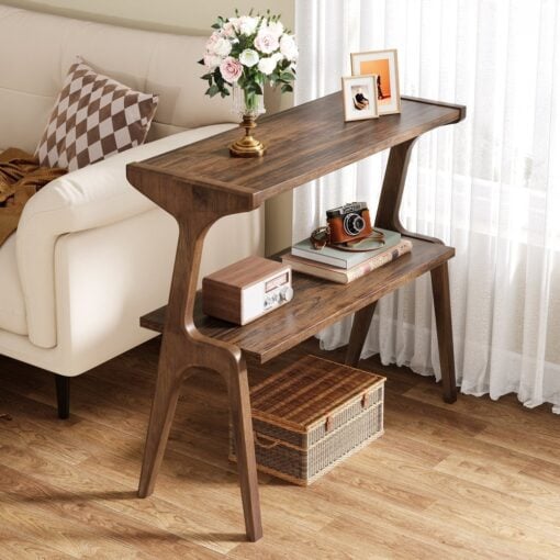 Bragg Ellison 2-Tier Wooden Slim Side Table, Pecan Brown