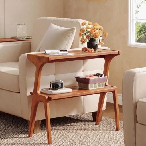 Bragg Ellison 2-Tier Wooden Slim Side Table, Tawny Brown