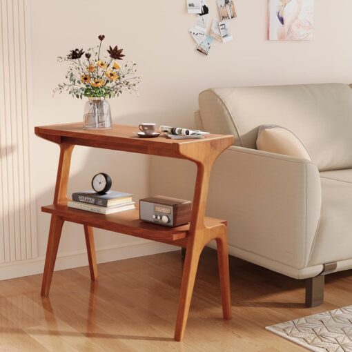 Bragg Ellison 2-Tier Wooden Slim Side Table, Tawny Brown