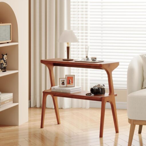 Bragg Ellison 2-Tier Wooden Slim Side Table, Tawny Brown