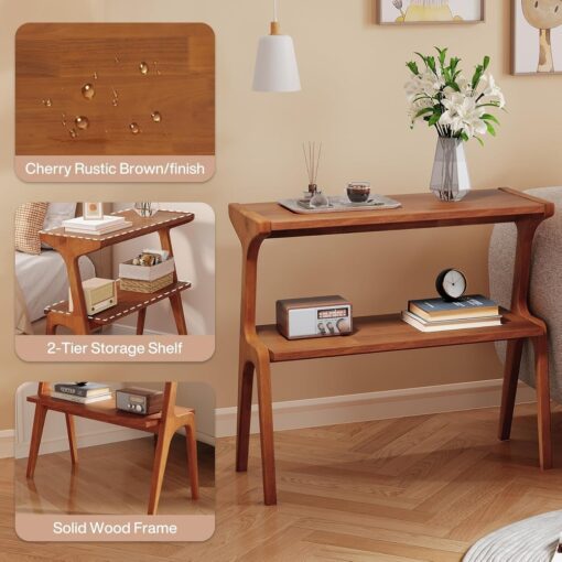 Bragg Ellison 2-Tier Wooden Slim Side Table, Tawny Brown
