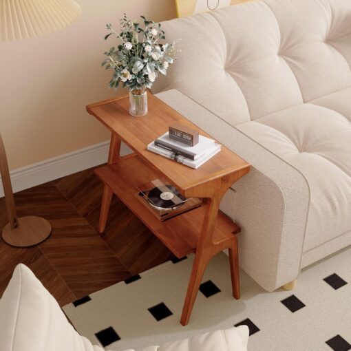 Bragg Ellison 2-Tier Wooden Slim Side Table, Tawny Brown