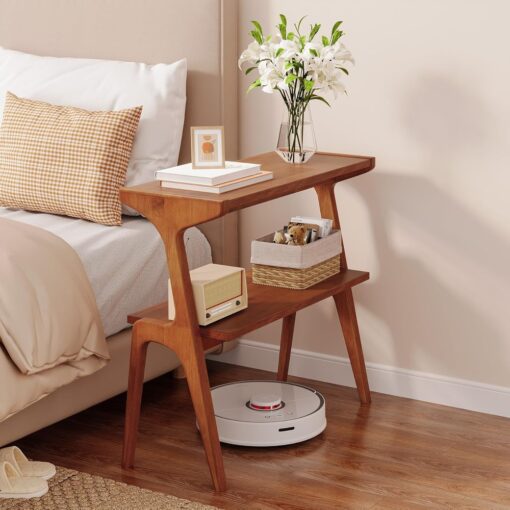 Bragg Ellison 2-Tier Wooden Slim Side Table, Tawny Brown