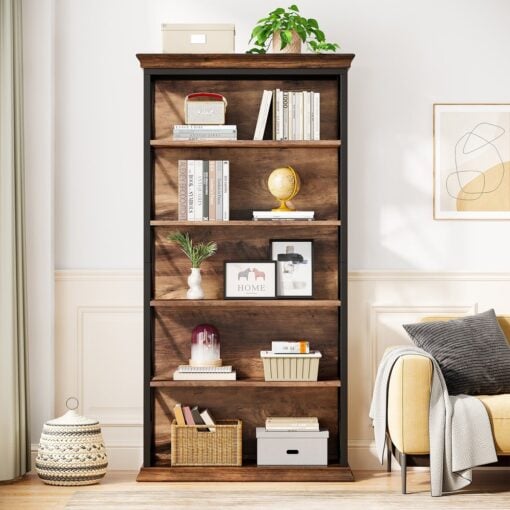 Bragg Harrow 5-Shelf Open Metal Bookcase, Brown & Black