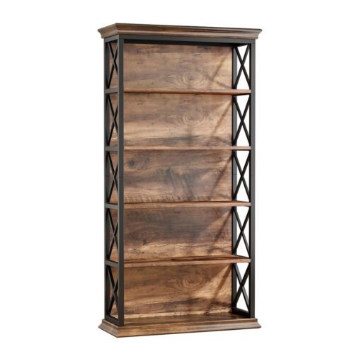 Bragg Harrow 5-Shelf Open Metal Bookcase, Brown & Black