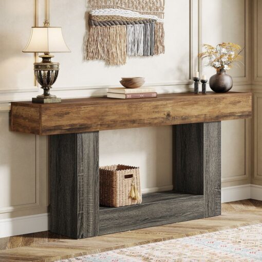 Bragg Keswick 2-Tier Farmhouse Console Table, Brown & Black