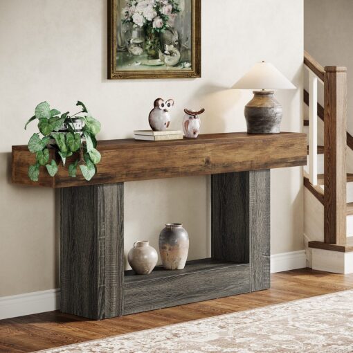 Bragg Keswick 2-Tier Farmhouse Console Table, Brown & Black