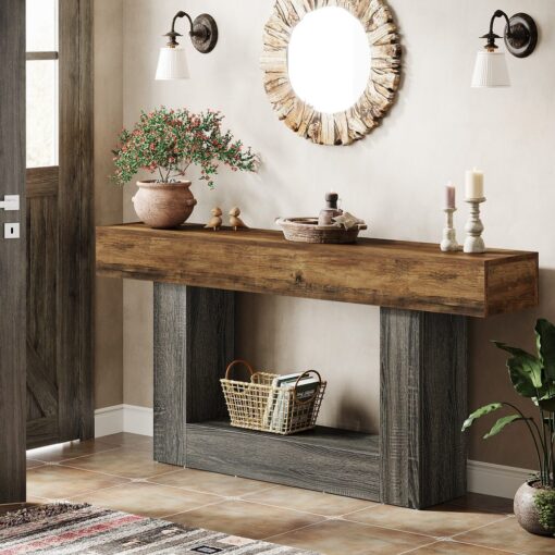 Bragg Keswick 2-Tier Farmhouse Console Table, Brown & Black