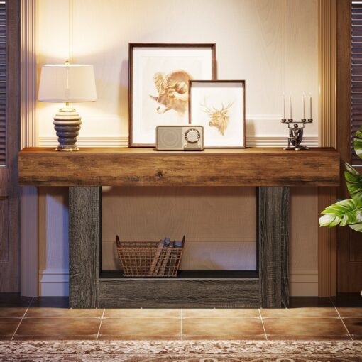 Bragg Keswick 2-Tier Farmhouse Console Table, Brown & Black