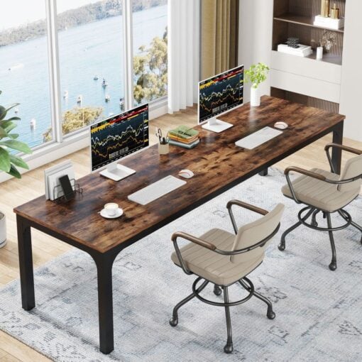 Bragg Kingsley 6-Seater Executive Desk & Conference Table, Rustic Brown & Black