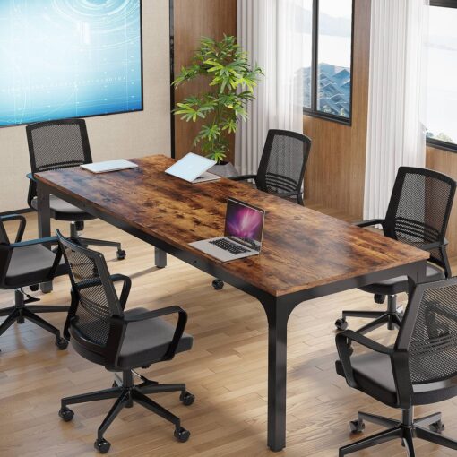 Bragg Kingsley 6-Seater Executive Desk & Conference Table, Rustic Brown & Black
