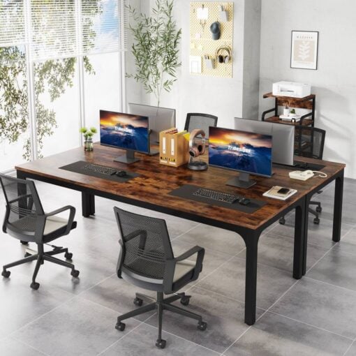 Bragg Kingsley 6-Seater Executive Desk & Conference Table, Rustic Brown & Black