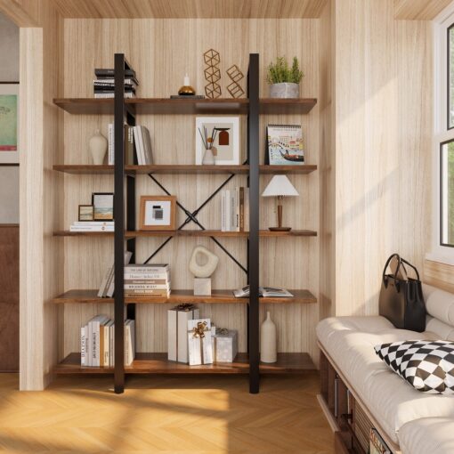 Bragg Langley 5-Tier Wide Open Storage Display Bookcase, Brown & Black