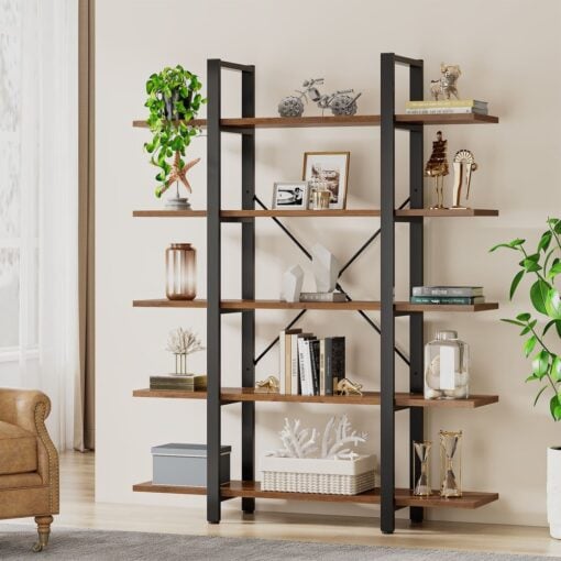 Bragg Langley 5-Tier Wide Open Storage Display Bookcase, Brown & Black