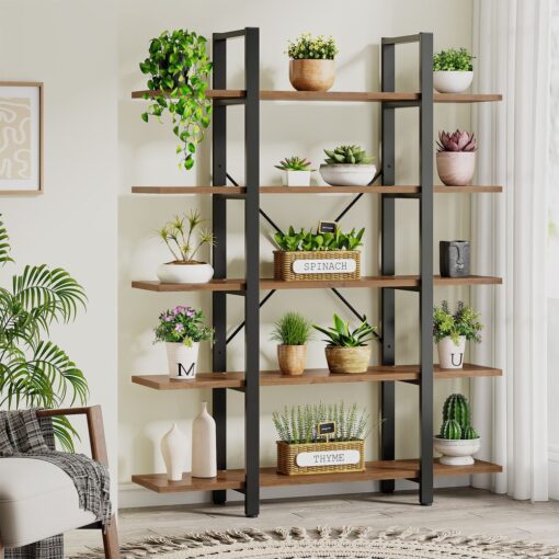 Bragg Langley 5-Tier Wide Open Storage Display Bookcase, Brown & Black
