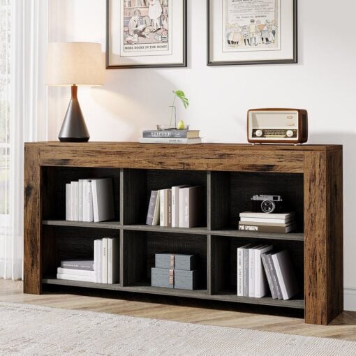 Bragg Lennox 160cm Horizontal Bookcase Display Shelf, Rustic Brown & Black