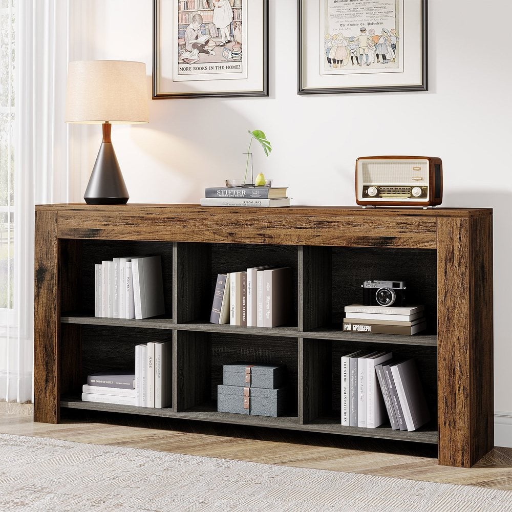 Bragg Lennox 160cm Horizontal Bookcase Display Shelf, Rustic Brown & Black