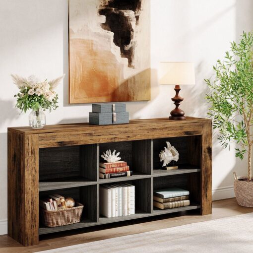 Bragg Lennox 160cm Horizontal Bookcase Display Shelf, Rustic Brown & Black