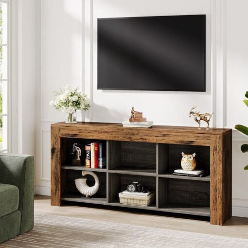 Bragg Lennox 160cm Horizontal Bookcase Display Shelf, Rustic Brown & Black