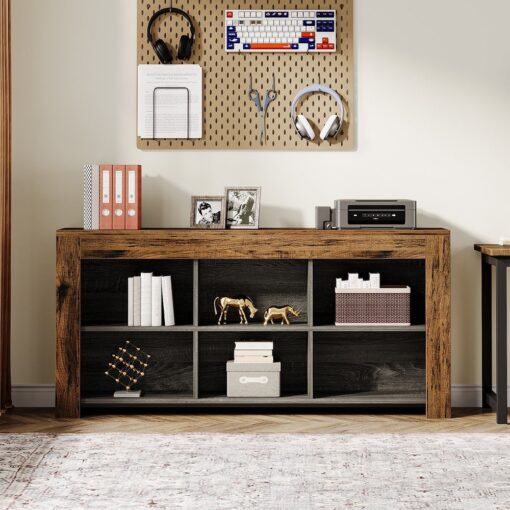 Bragg Lennox 160cm Horizontal Bookcase Display Shelf, Rustic Brown & Black
