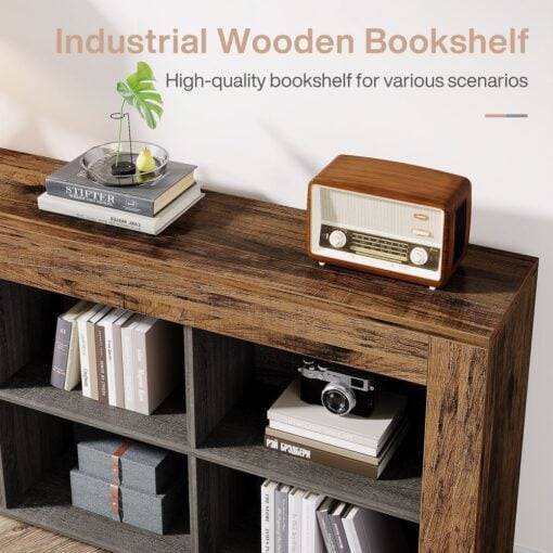 Bragg Lennox 160cm Horizontal Bookcase Display Shelf, Rustic Brown & Black