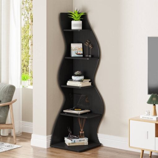 Bragg Malibu 5-Tier Wavy Corner Display Shelf, Black
