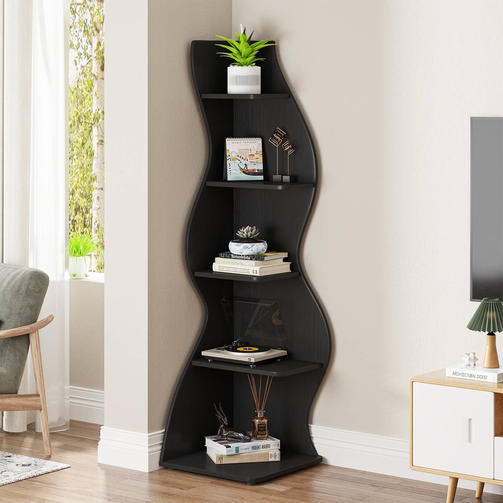 Bragg Malibu 5-Tier Wavy Corner Display Shelf, Black