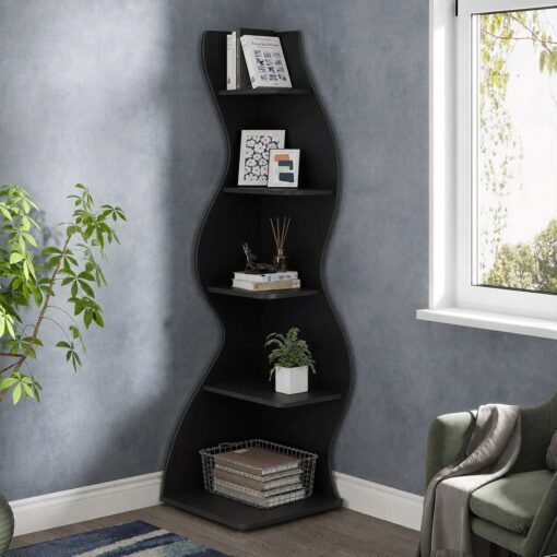Bragg Malibu 5-Tier Wavy Corner Display Shelf, Black