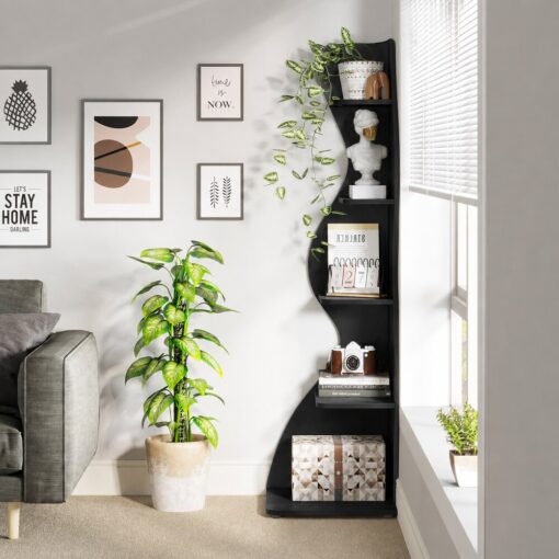 Bragg Malibu 5-Tier Wavy Corner Display Shelf, Black