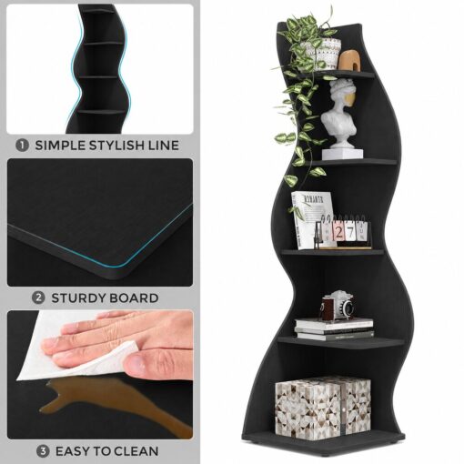 Bragg Malibu 5-Tier Wavy Corner Display Shelf, Black