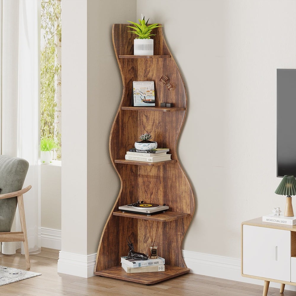 Bragg Malibu 5-Tier Wavy Corner Display Shelf, Brown