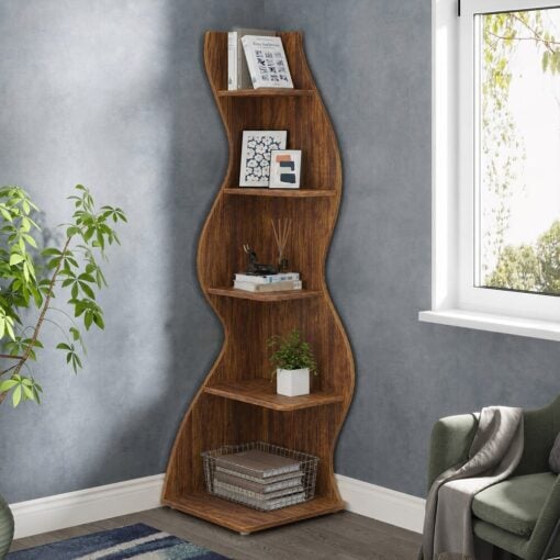 Bragg Malibu 5-Tier Wavy Corner Display Shelf, Brown
