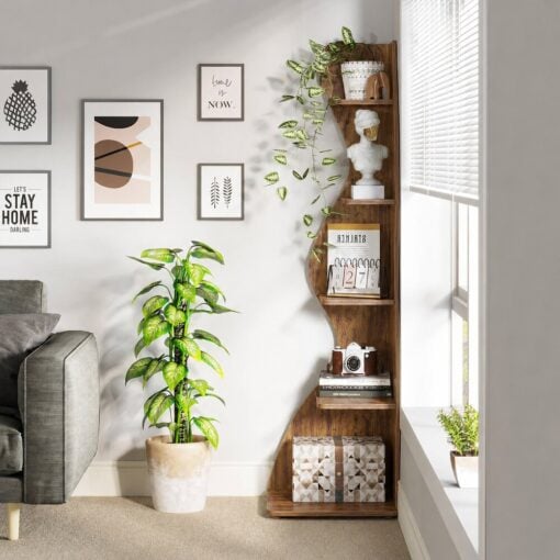 Bragg Malibu 5-Tier Wavy Corner Display Shelf, Brown