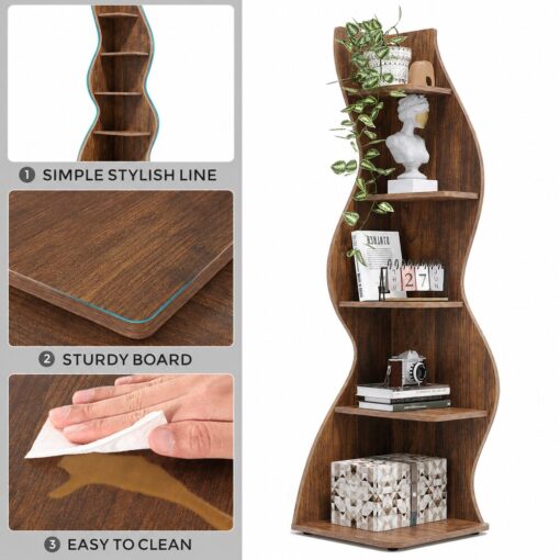 Bragg Malibu 5-Tier Wavy Corner Display Shelf, Brown