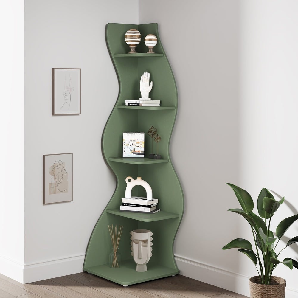 Bragg Malibu 5-Tier Wavy Corner Display Shelf, Green